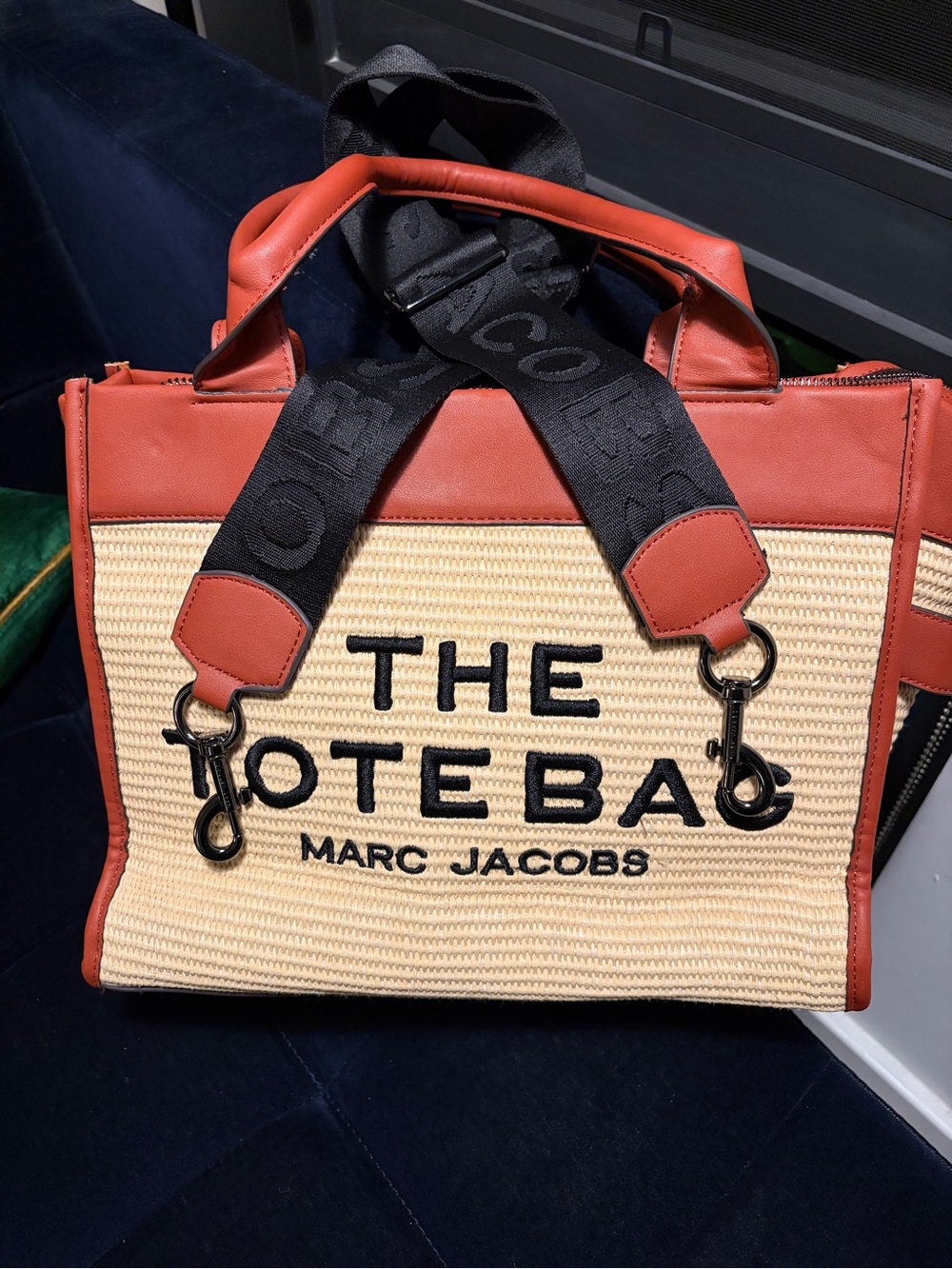 Marc Jacobs Straw Tote with Rust Leather Trim and Black Strap - Picture 2 of 5